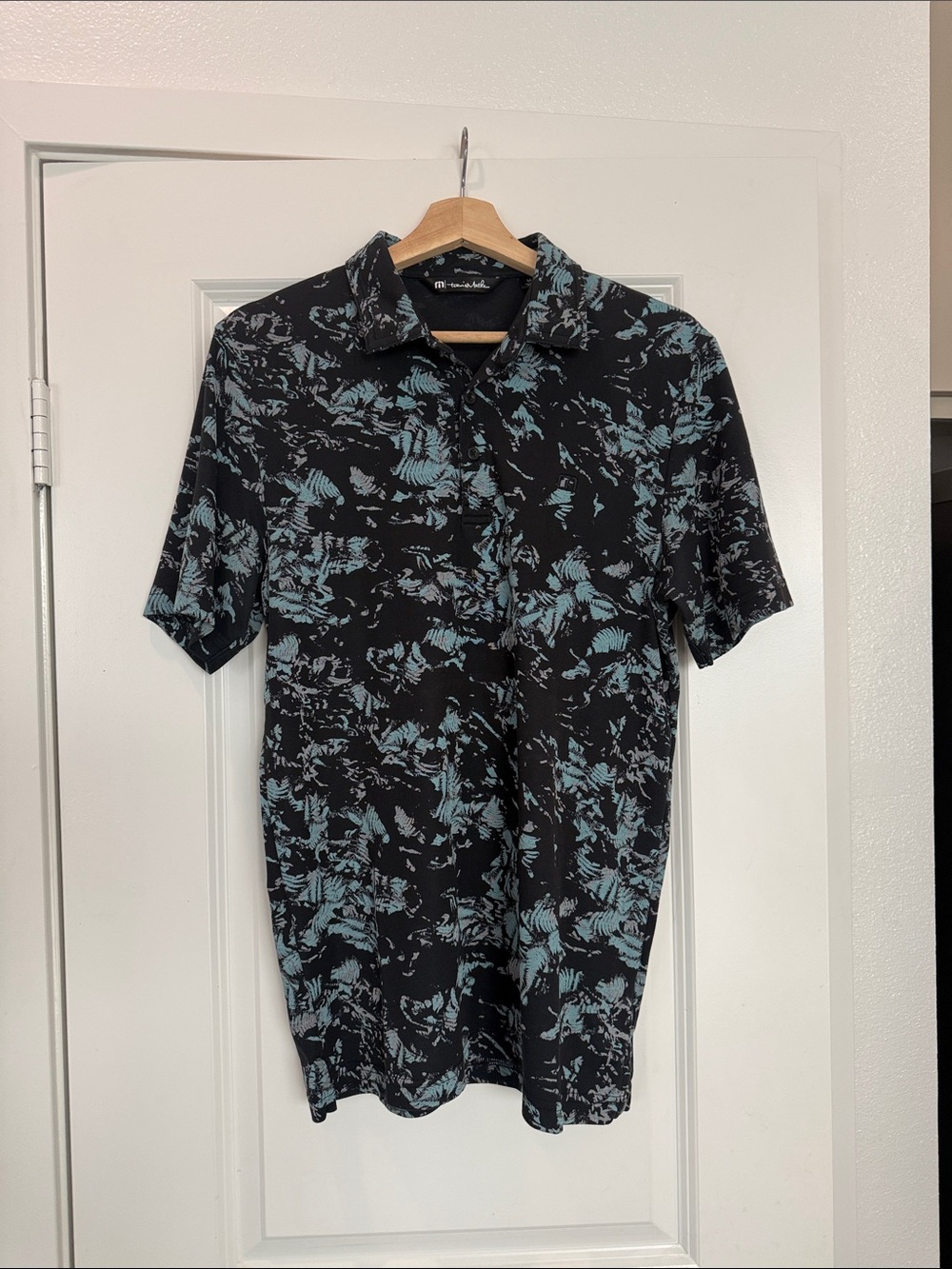 TravisMathew Printed Golf Polo Shirt - Teal Pattern